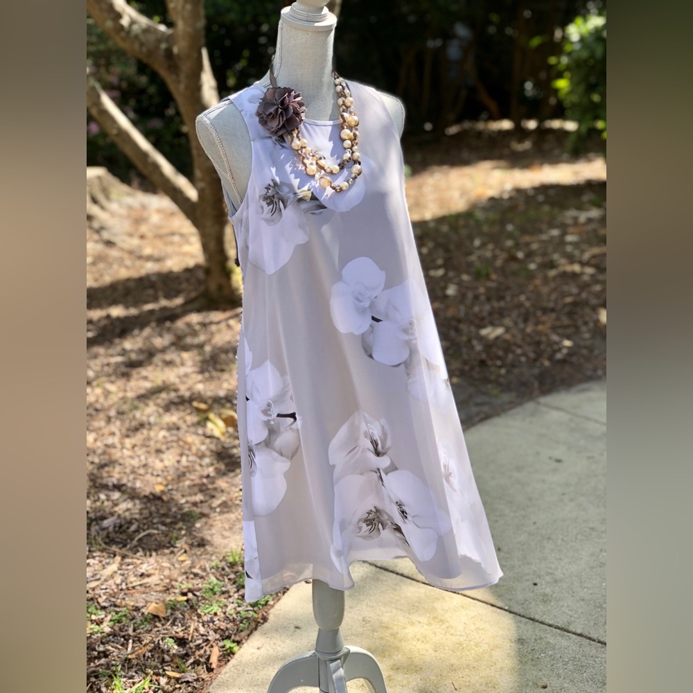 NWOT Calvin Klein Gray Floral Dress SZ 12